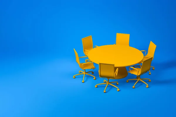 Set of yellow conference room furniture on blue