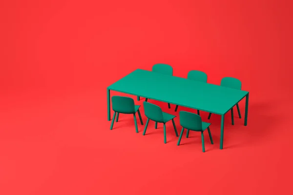 Groene eetkamer meubelen set op rood — Stockfoto