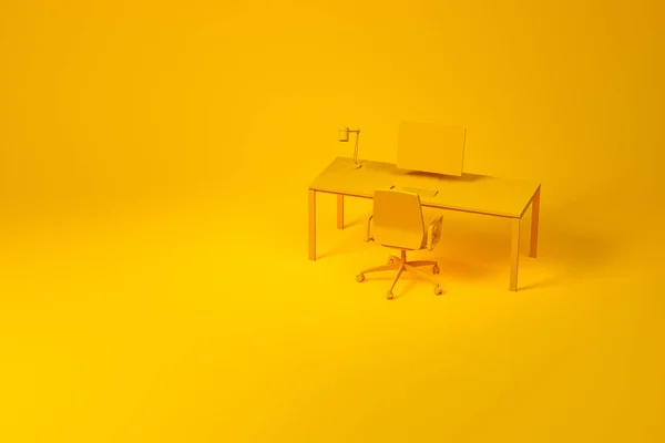 Gele computer tafel stoel gezet op geel — Stockfoto