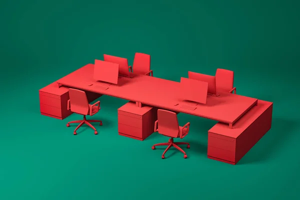Rosso grande tavolo del computer impostato sul verde — Foto Stock