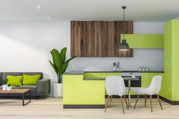 Grüne Küche und Wohnzimmer Interieur — Stockfoto