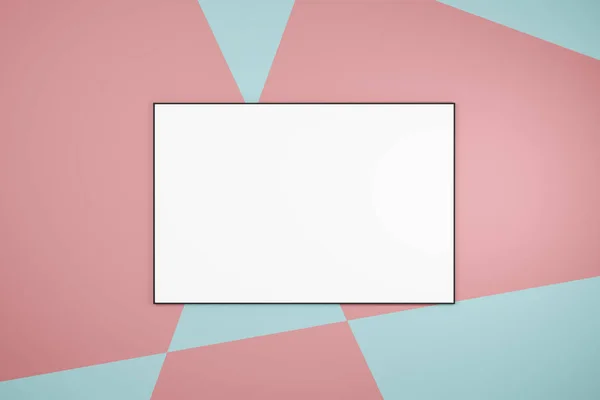 Οριζόντιο πλαίσιο πόστερ σε ροζ και μπλε τοίχο — Φωτογραφία Αρχείου