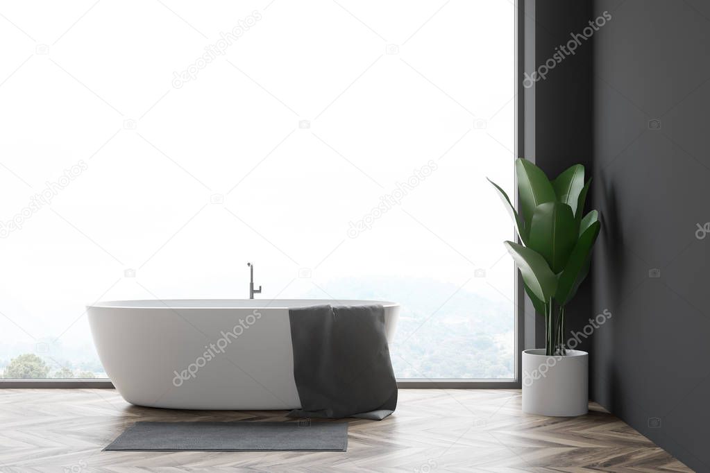 Gray panoramic bathroom with tub