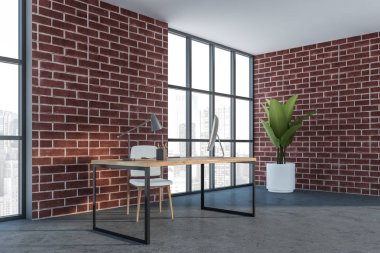 Tuğla duvar yöneticisi ofis köşesi