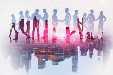 Şehirde iş ekibi ve ağ arayüzü