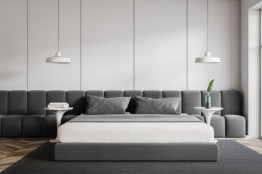 Beyaz yatak odasının içi.