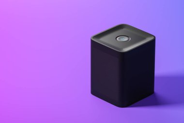 Black smart speaker over purple background clipart