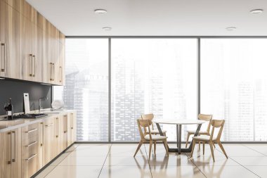 Yuvarlak masa ile panoramik mutfak