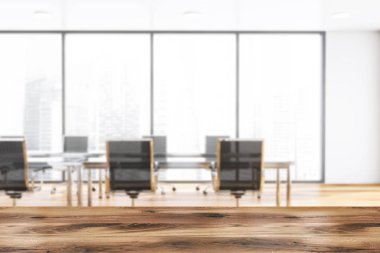 Panoramik beyaz toplantı odası bulanık