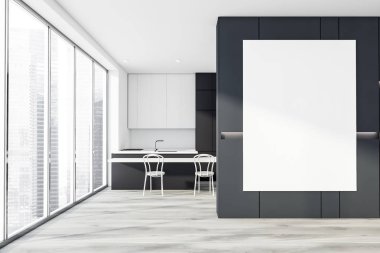 Posterli siyah beyaz mutfak