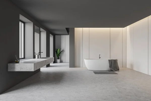 Interior do banheiro loft cinza e branco — Fotografia de Stock