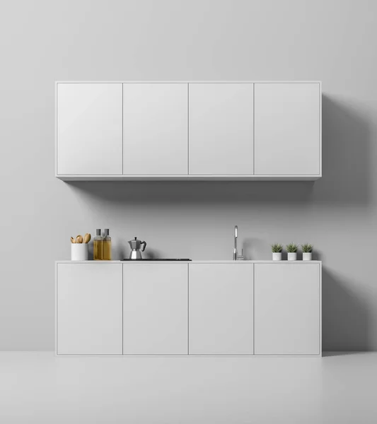 Witte keuken interieur, aanrecht en kasten — Stockfoto