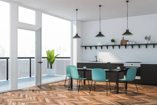 Gray countertop kitchen corner with balcony — Stock Photo, Image