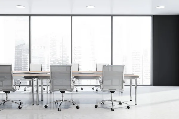 Black panoramic conference room interior — Stock Photo, Image
