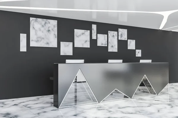 Reception counter in black office lobby — Stock Photo, Image