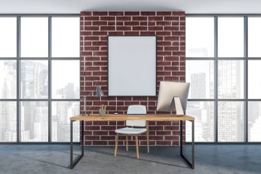 Poster ile Tuğla duvar yöneticisi ofis iç