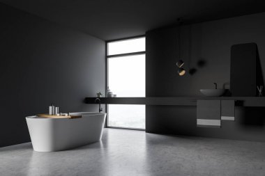 Pencereli gri banyo köşesi