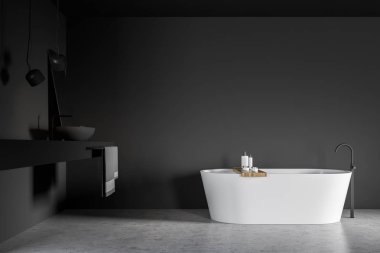 Küvet ve lavabo ile gri banyo