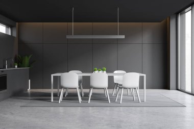 Masa ile gri mutfak iç