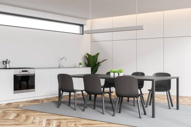 Sayaçlı ve masalı beyaz mutfak köşesi