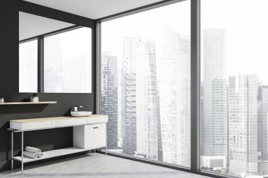 Lavabo ile Panoramik gri banyo köşesi