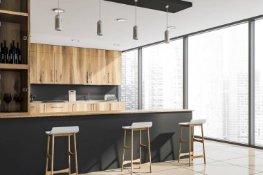 Bar ile loft gri mutfak Köşesi