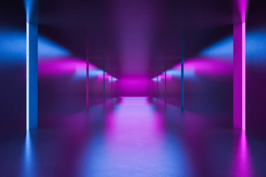 Mavi ve mor neon ışıkları ile boş koridor