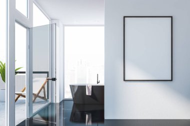 Posterli siyah mermer zemin banyo