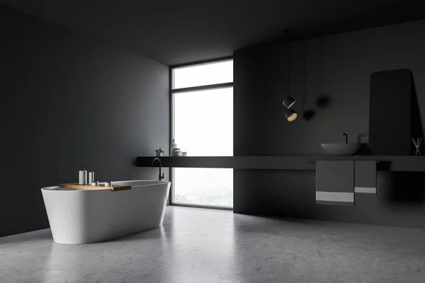 Angolo bagno grigio con finestra — Foto Stock