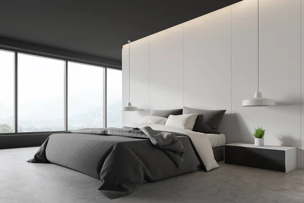 Loft rincón dormitorio blanco y gris — Foto de Stock