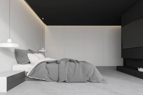 Wit slaapkamer interieur met Tv-toestel — Stockfoto