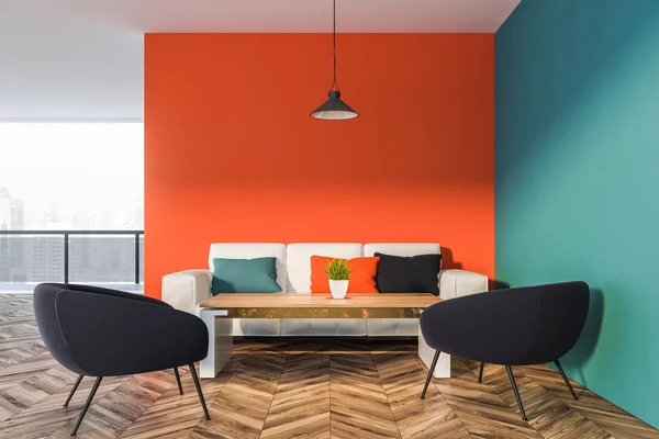 Orange and blue living room interior — Stock Photo, Image
