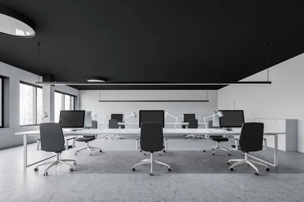 Bianco moderno open space ufficio interno — Foto Stock