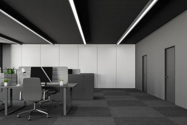 White and gray open space office with doors — Stock Photo, Image