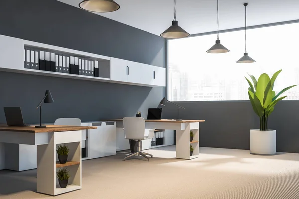 현대 회색 사무실 작업장 — 스톡 사진