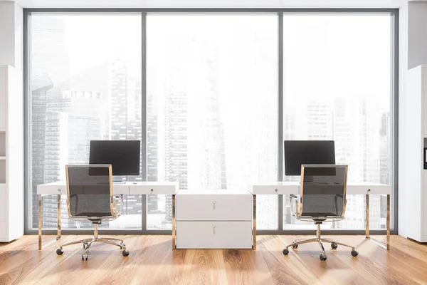 Witte panoramische manager kantoor interieur — Stockfoto