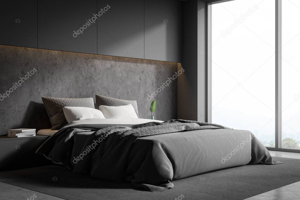 Loft gray and stone bedroom corner