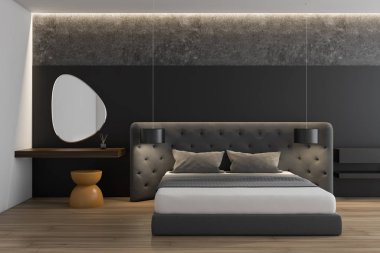 Ayna ile Gri ana yatak odası iç