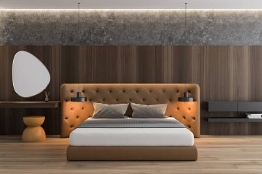 Ahşap yatak odasının içi aynalı.