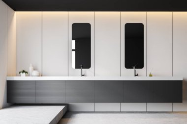 Aynalı gri çift banyo lavabosu