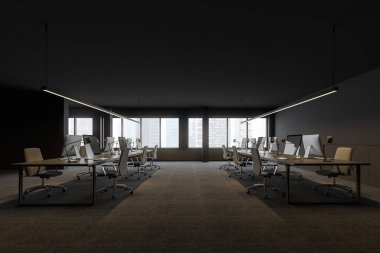 Modern şirkette açık alan ofisinin yan görünümü