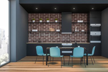 Gri ve tuğla mutfak iç