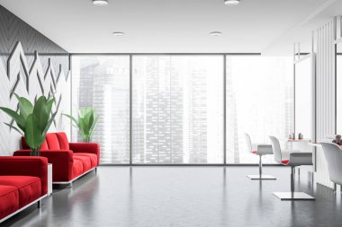 Kırmızı sofalar ile Kuaför salonu iç