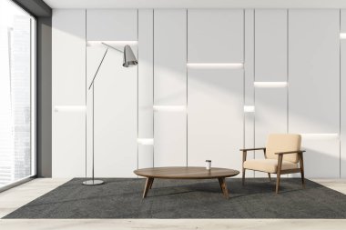 Koltuklu minimalist beyaz oturma odası