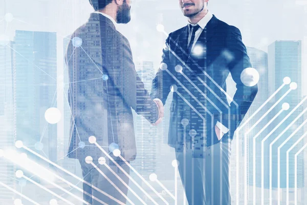 Company leaders shaking hands, technology — Stock Photo, Image