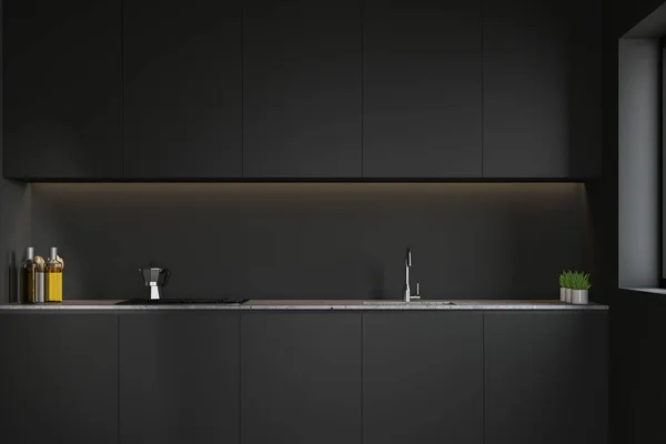 Grauer Küchenraum mit Arbeitsplatten — Stockfoto