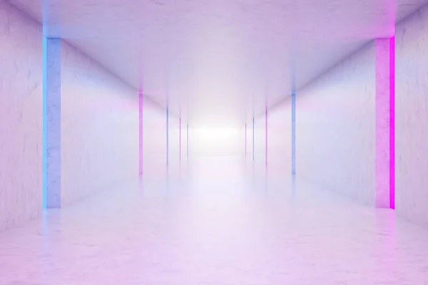 Lege witte, blauwe en roze neon licht corridor — Stockfoto