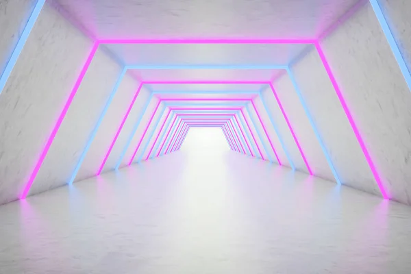 Κενός λευκός και ροζ εξαγωνικό διάδρομο νέον — Φωτογραφία Αρχείου