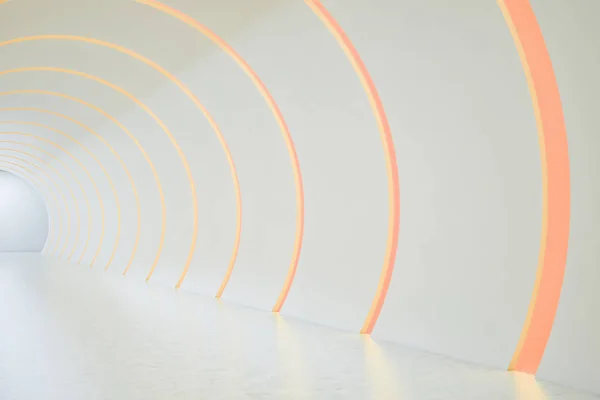 Empty round white and orange neon tunnel — Stock Photo, Image