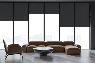 Deri kanepe ile oturma odası iç